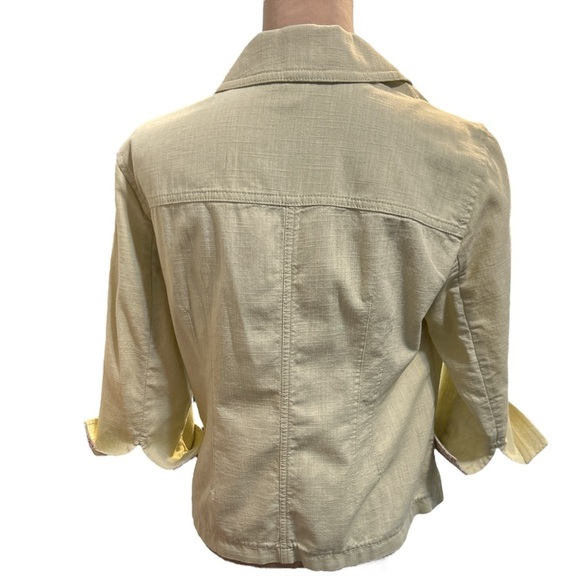 J. JILL Light Green Light Cotton Textured Unlined Jacket, Floral Flip Cuffs Sz 8 - Picture 5 of 13